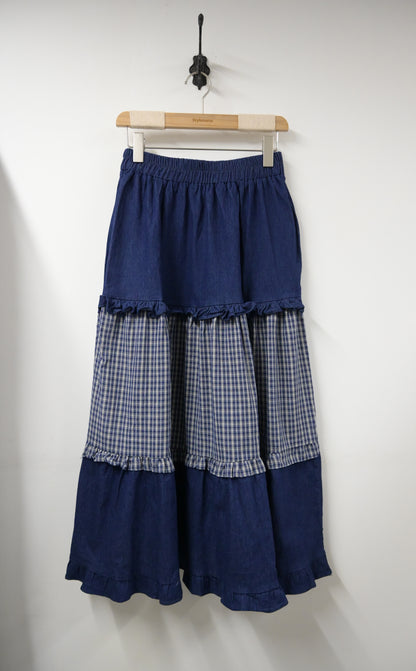 夏季・拼接格仔蛋糕牛仔裙 1色入 1S60538