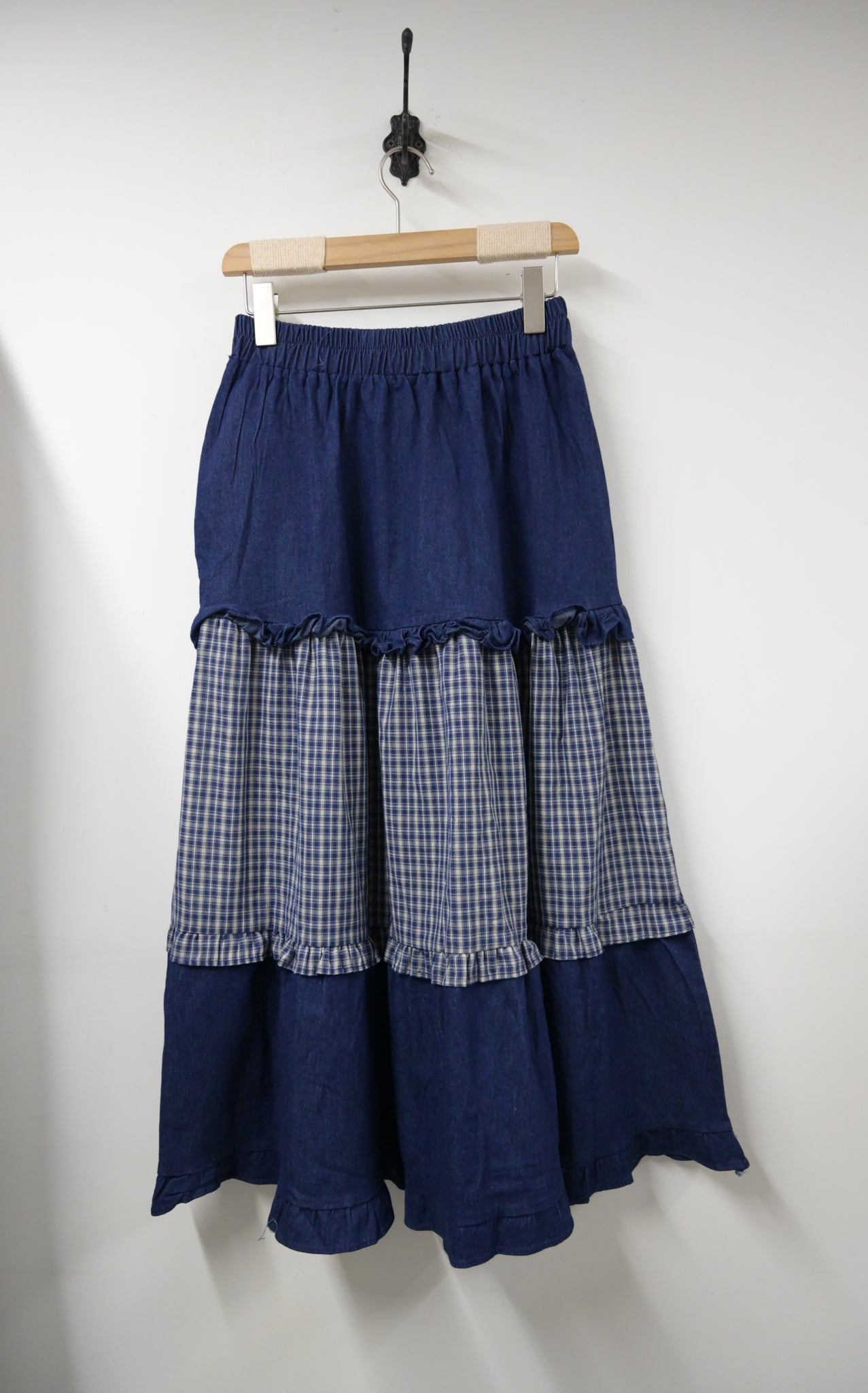 夏季・拼接格仔蛋糕牛仔裙 1色入 1S60538