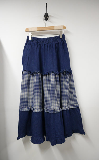夏季・拼接格仔蛋糕牛仔裙 1色入 1S60538
