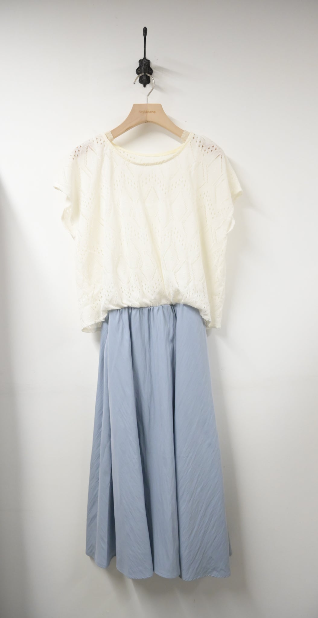 夏季・暗紋通花假兩件連身裙 1色入 1S20552