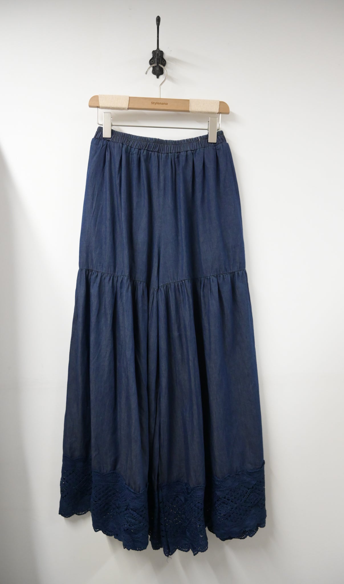 夏季・勾花拼腳薄牛仔超闊落地褲 1色入 1S60607