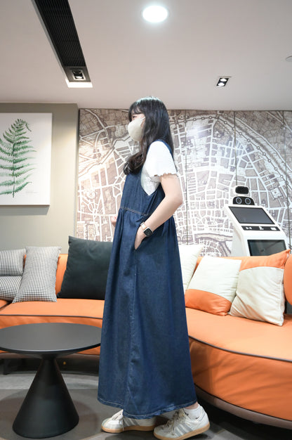 薄牛仔無袖連身裙配斜袋仔 2色入 S60506
