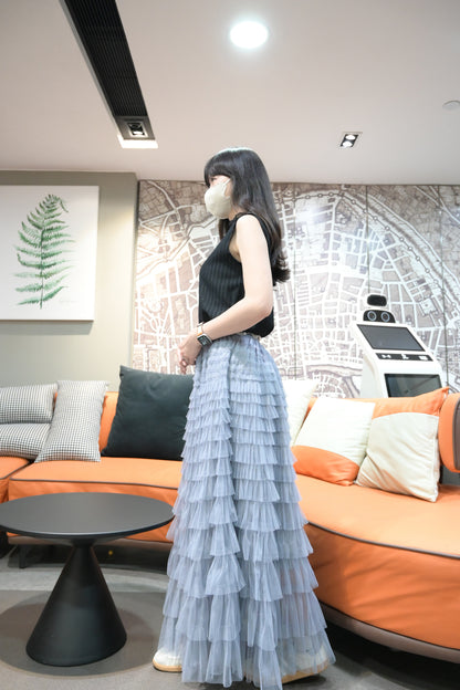 精緻Ruffle領暗條紋彈性背心 2色入 S10501