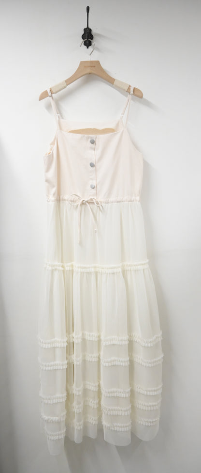 夏季・扯布料拼接垂感蛋糕長裙 2色入 1S60625