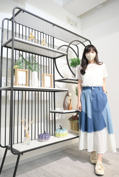 拼布牛仔lace半身裙 2色入 S20525