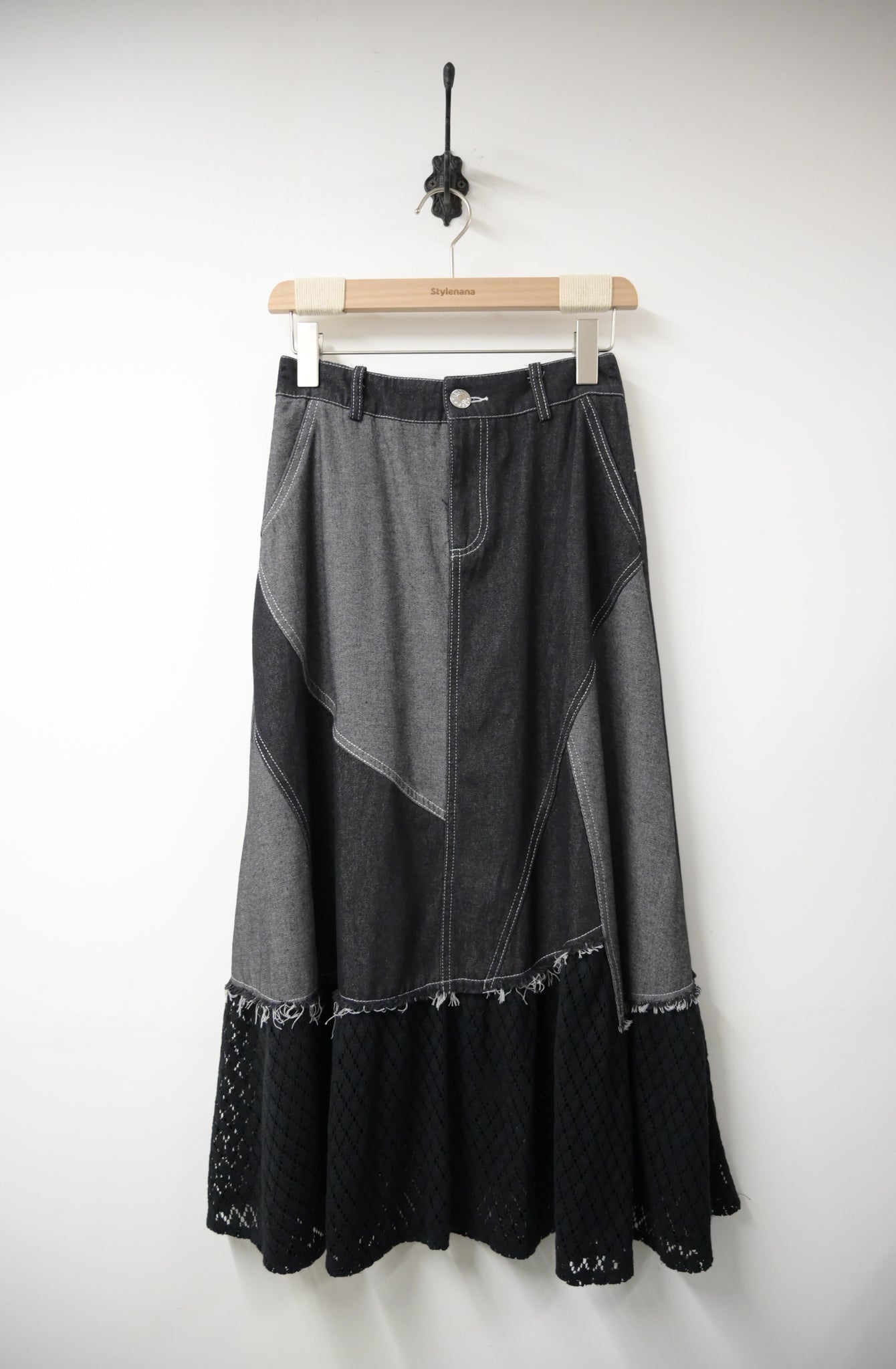 拼布牛仔lace半身裙 2色入 S20525