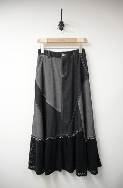 拼布牛仔lace半身裙 2色入 S20525