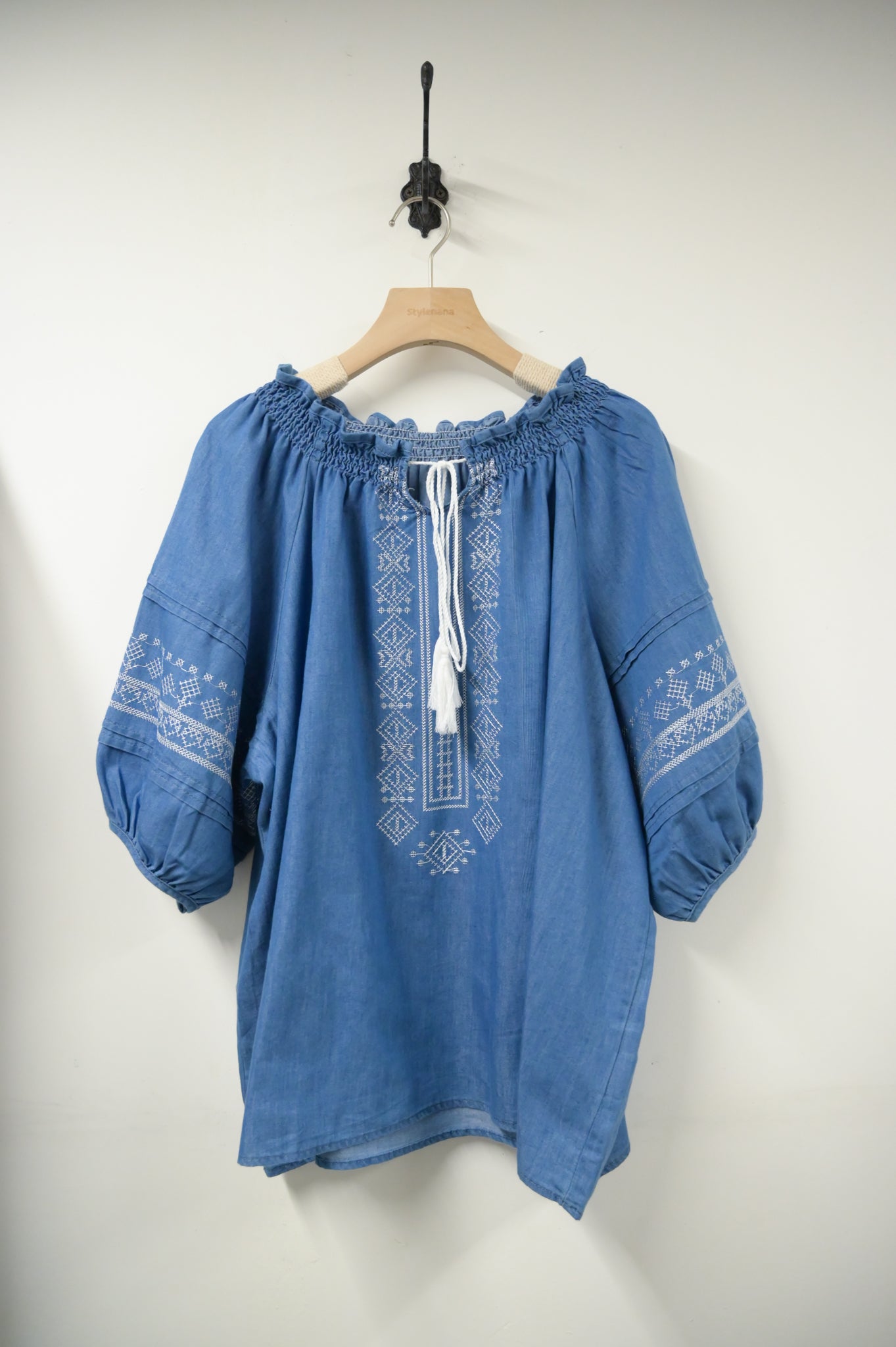 夏季・刺繡薄牛仔中袖上衣 2色入 1S60709