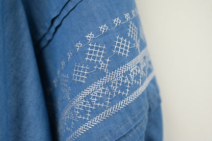 夏季・刺繡薄牛仔中袖上衣 2色入 1S60709