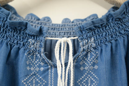 夏季・刺繡薄牛仔中袖上衣 2色入 1S60709