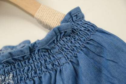 夏季・刺繡薄牛仔中袖上衣 2色入 1S60709