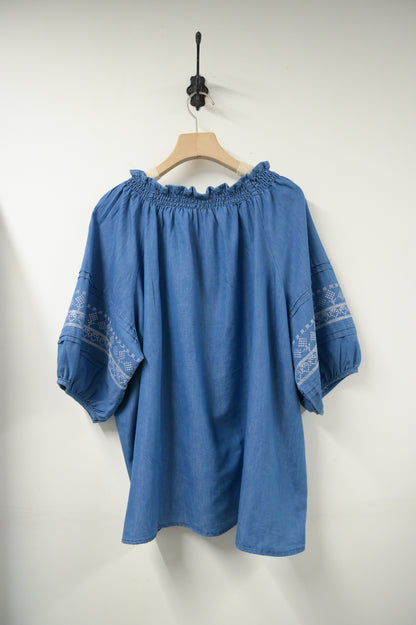 夏季・刺繡薄牛仔中袖上衣 2色入 1S60709