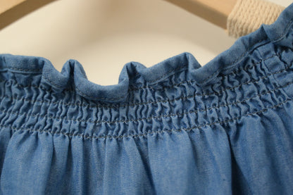 夏季・刺繡薄牛仔中袖上衣 2色入 1S60709