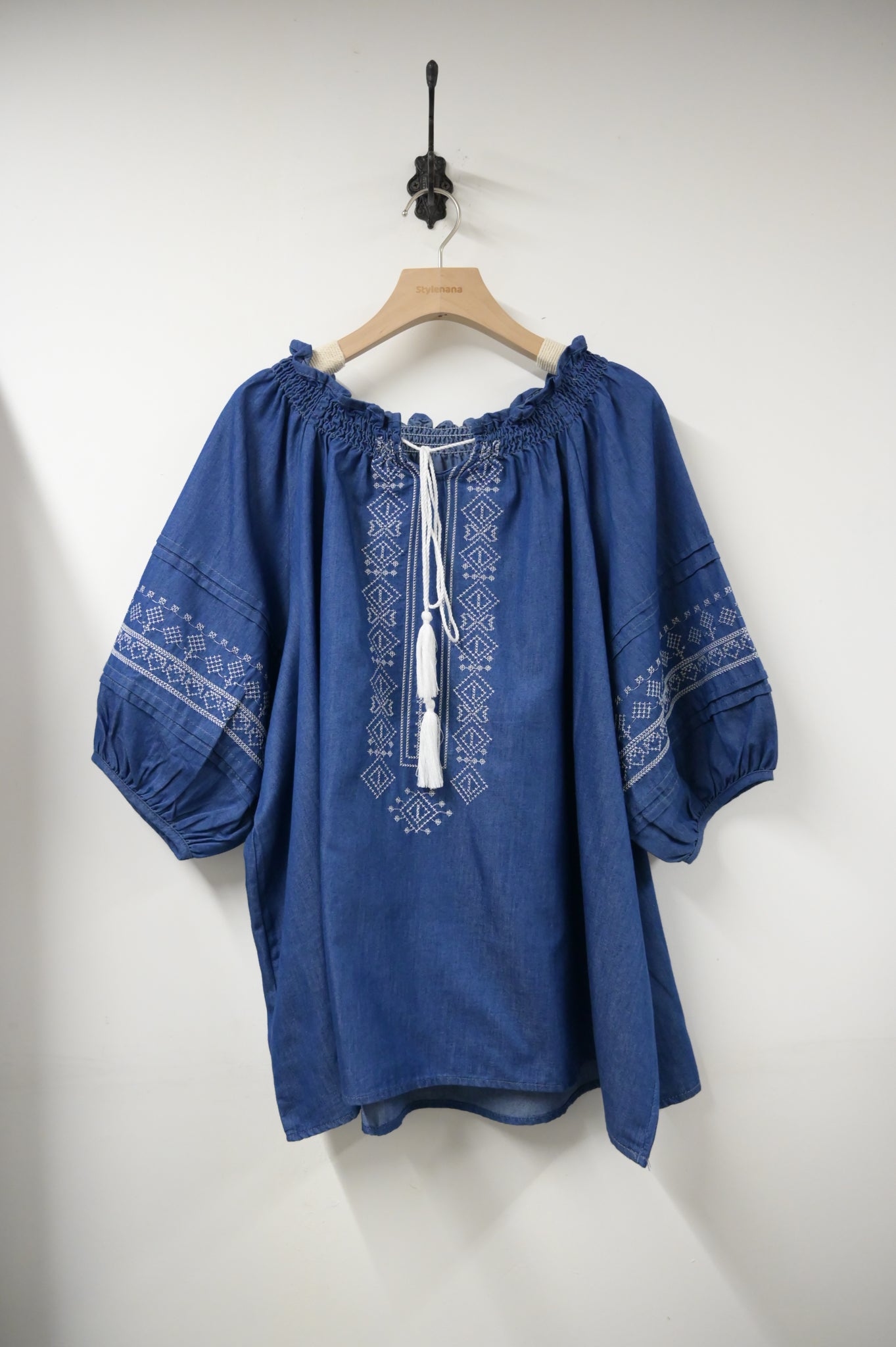 夏季・刺繡薄牛仔中袖上衣 2色入 1S60709