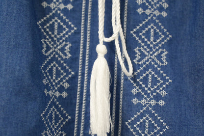 夏季・刺繡薄牛仔中袖上衣 2色入 1S60709