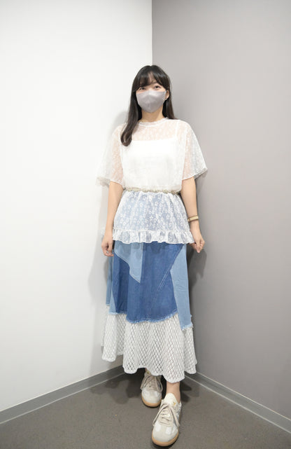 Ruffles邊花花透視寬鬆上衣 2色入 S10537