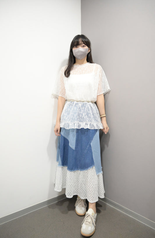 Ruffles邊花花透視寬鬆上衣 2色入 S10537