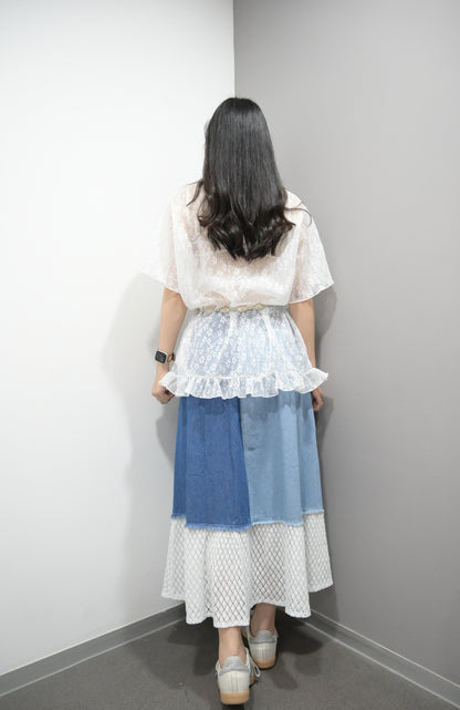 Ruffles邊花花透視寬鬆上衣 2色入 S10537