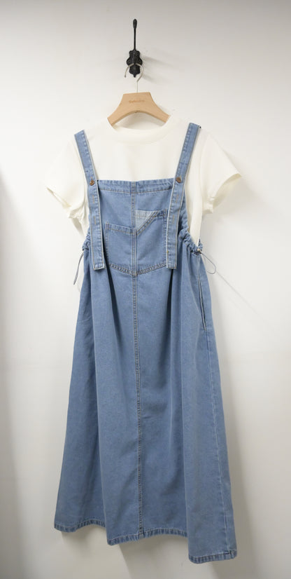 夏季・束邊吊帶牛仔配Tee Set 2色入 1S60719