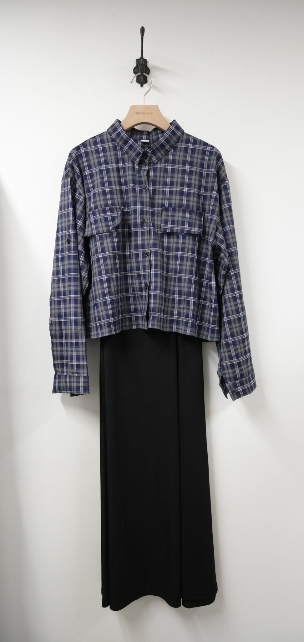 初秋・扭扭背心裙配格仔恤衫SET 2色入 1S60728