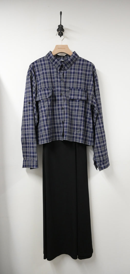 初秋・扭扭背心裙配格仔恤衫SET 2色入 1S60728