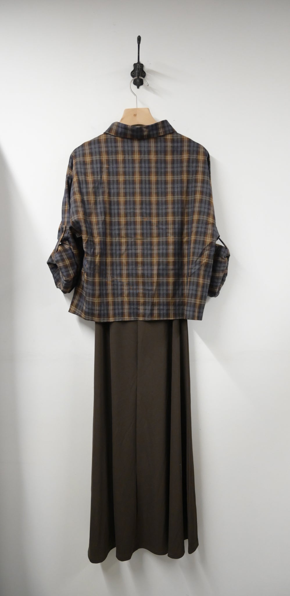 初秋・扭扭背心裙配格仔恤衫SET 2色入 1S60728