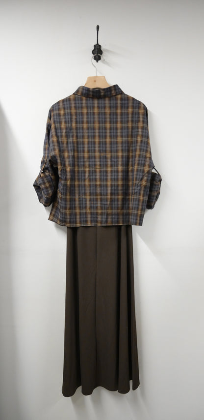 初秋・扭扭背心裙配格仔恤衫SET 2色入 1S60728