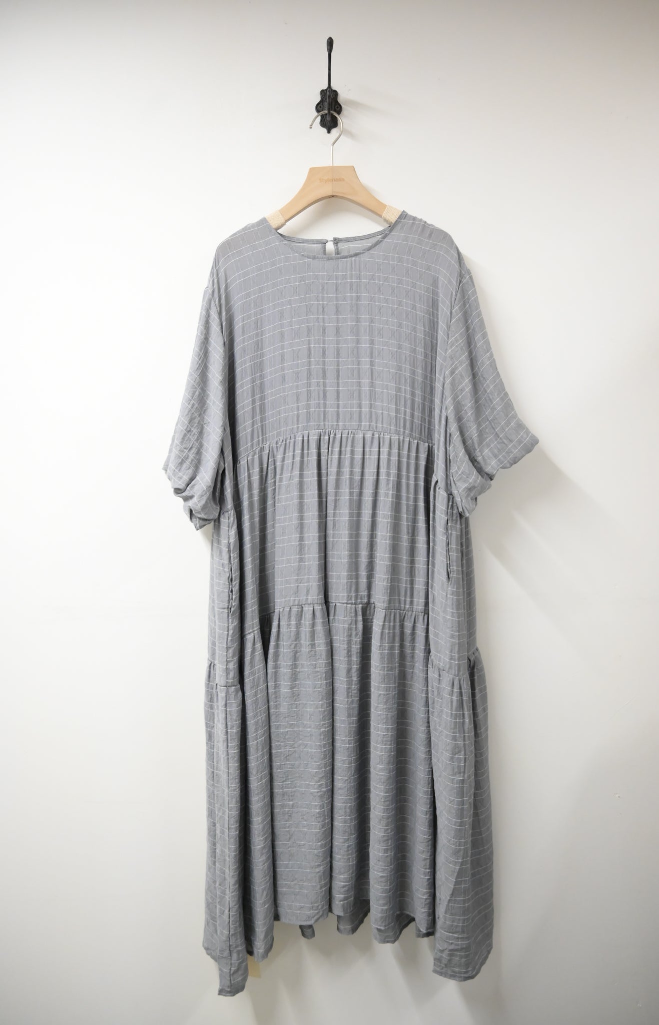 日系格紋泡泡袖Oversized連身裙 2色入 S10613