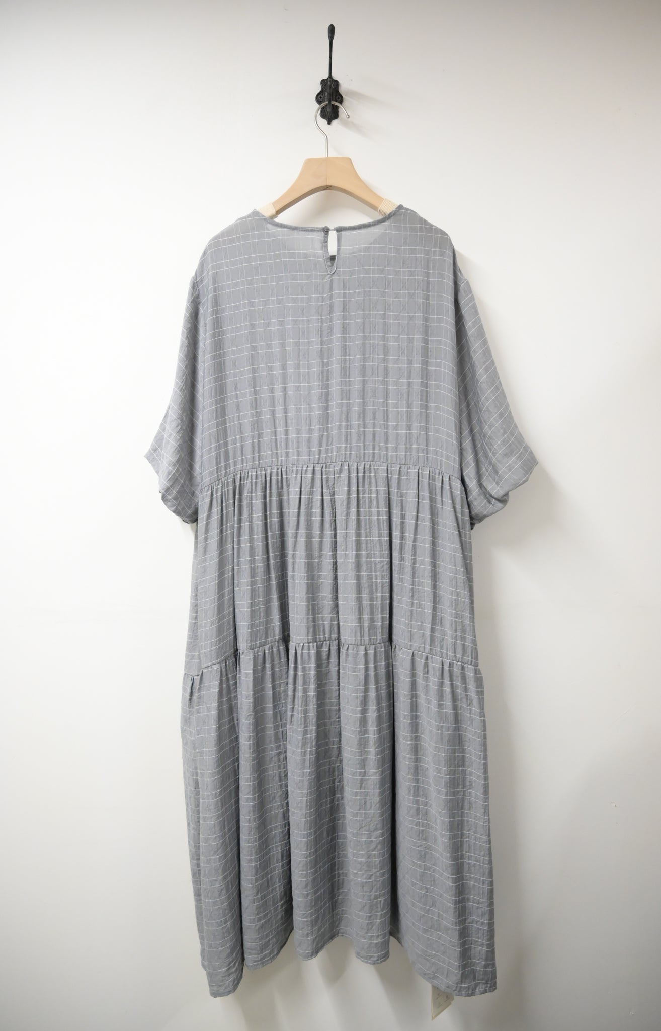 日系格紋泡泡袖Oversized連身裙 2色入 S10613