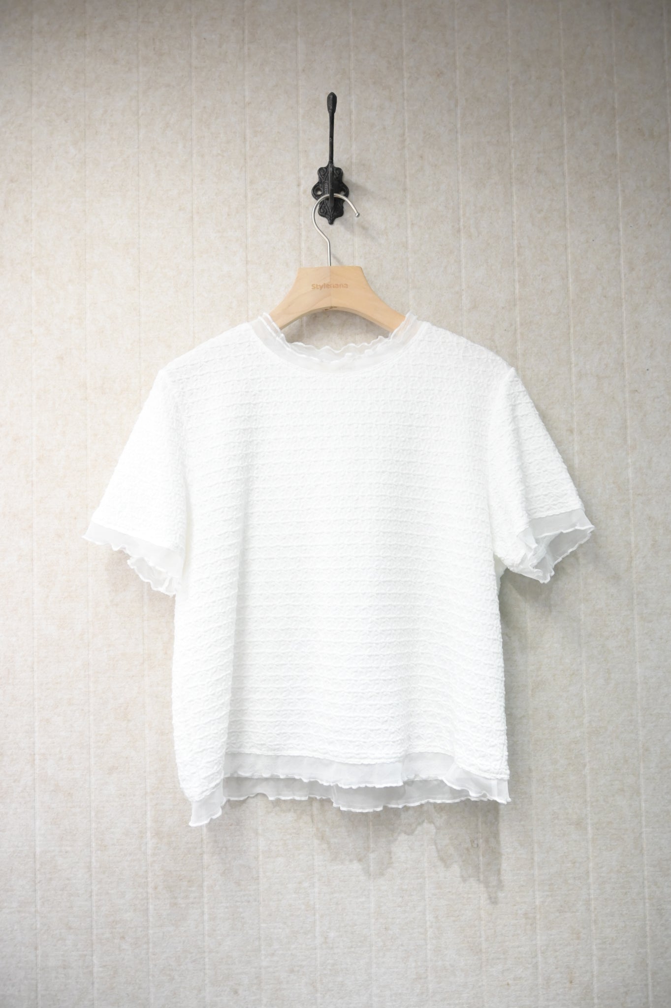 夏季・透透邊暗紋親膚上衣 2色入 1S10810