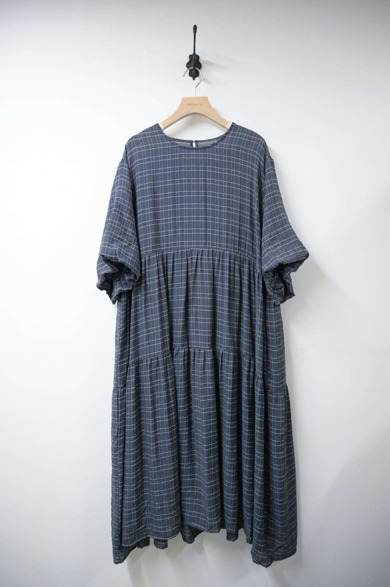 日系格紋泡泡袖Oversized連身裙 2色入 S10613