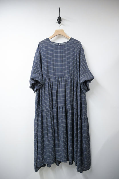 日系格紋泡泡袖Oversized連身裙 2色入 S10613