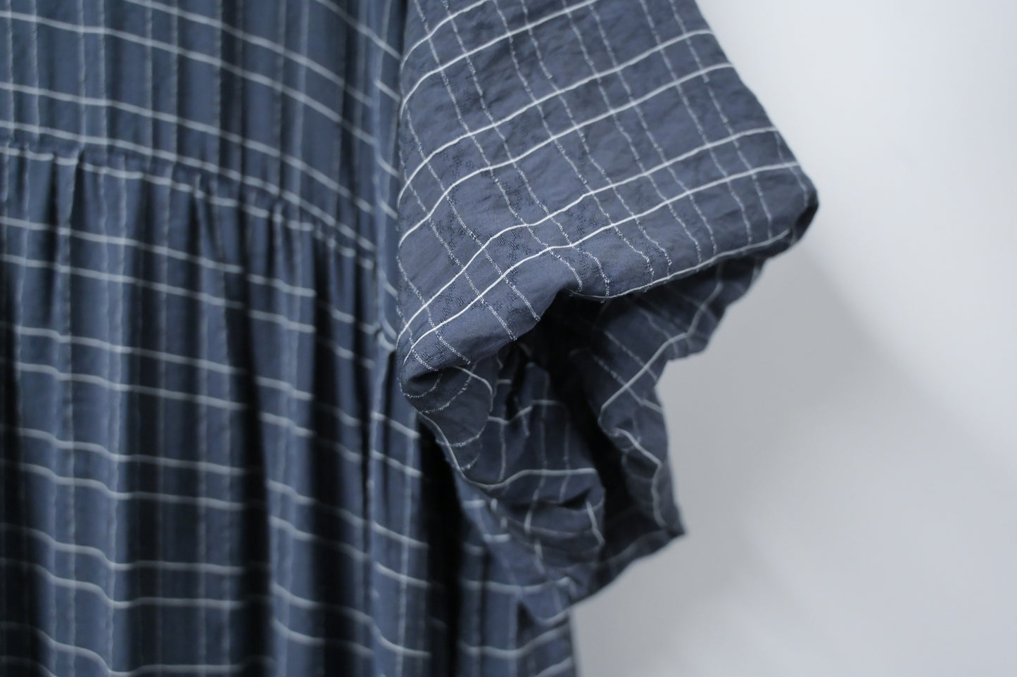 日系格紋泡泡袖Oversized連身裙 2色入 S10613
