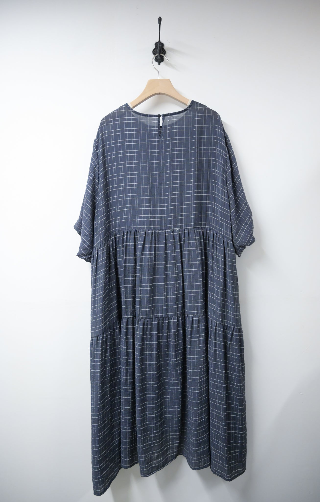日系格紋泡泡袖Oversized連身裙 2色入 S10613