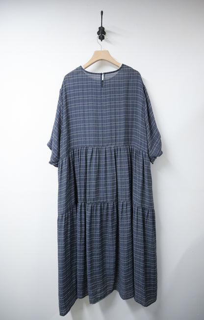 日系格紋泡泡袖Oversized連身裙 2色入 S10613