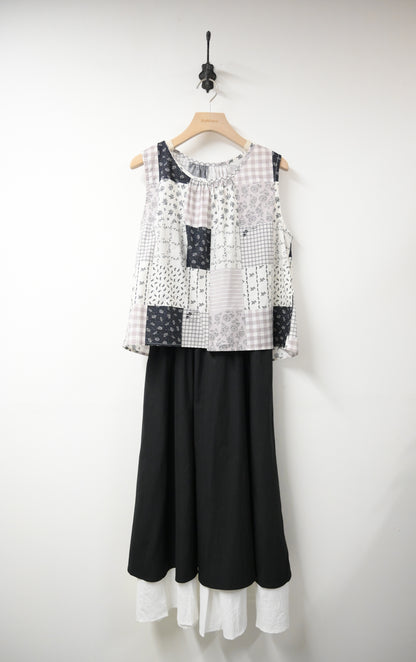 拼布碎花背心配吊帶長裙套裝 S20616
