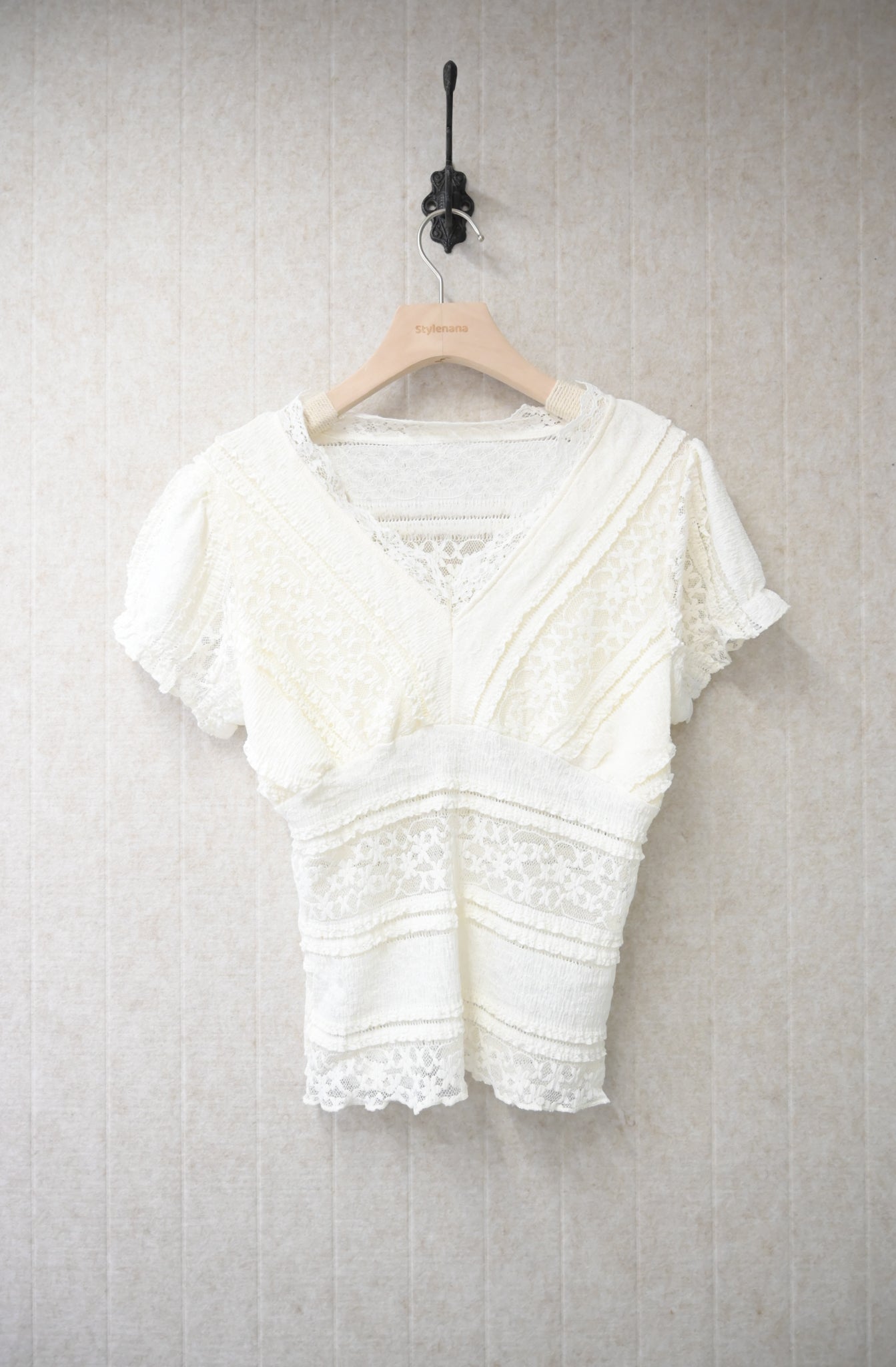 夏季・彈性Lace V領上衣 2色入 1S00824