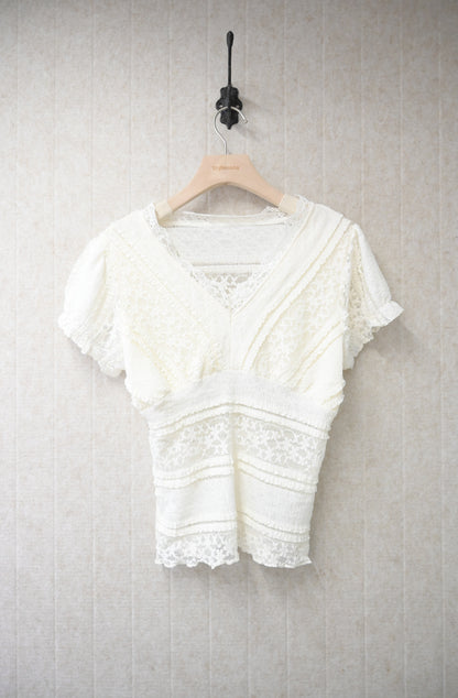 夏季・彈性Lace V領上衣 2色入 1S00824