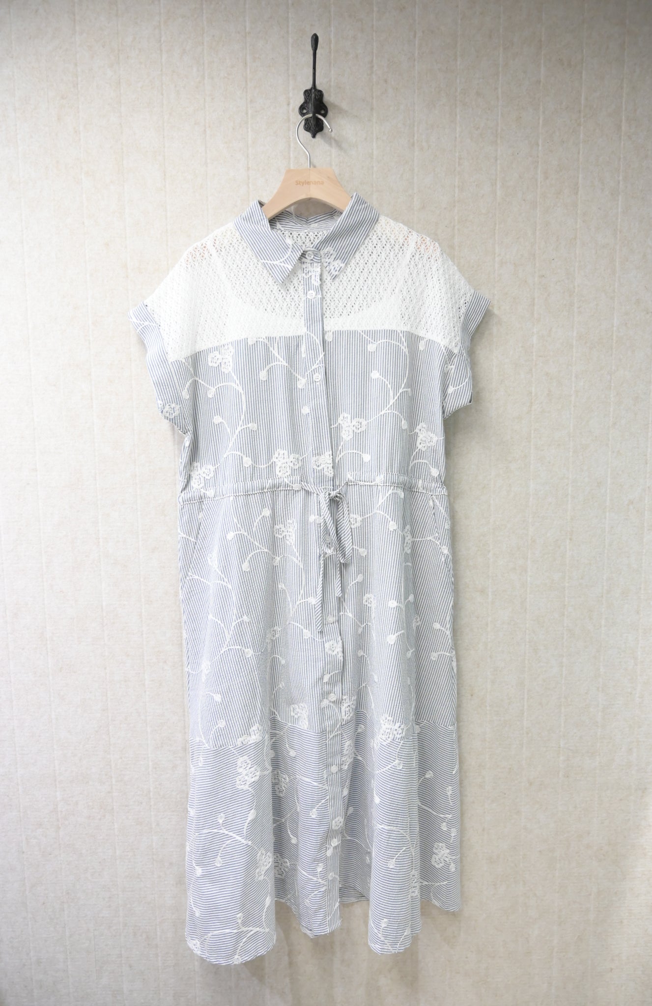 夏季・立體刺繡花棉麻連身裙 2色入 1S20826