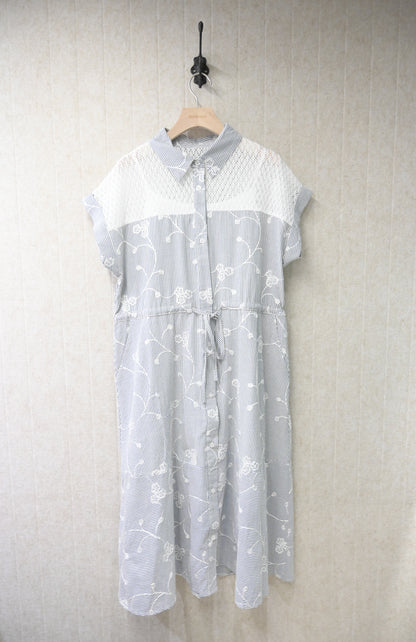 夏季・立體刺繡花棉麻連身裙 2色入 1S20826