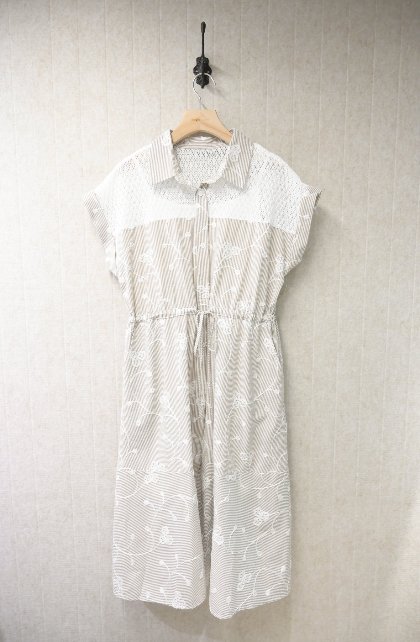 夏季・立體刺繡花棉麻連身裙 2色入 1S20826