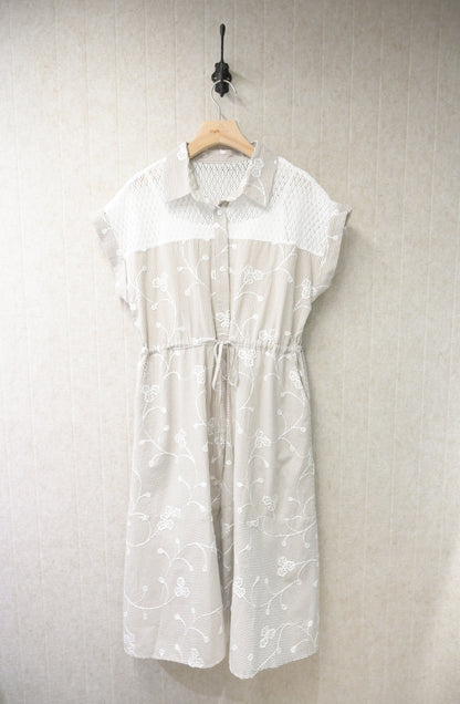 夏季・立體刺繡花棉麻連身裙 2色入 1S20826