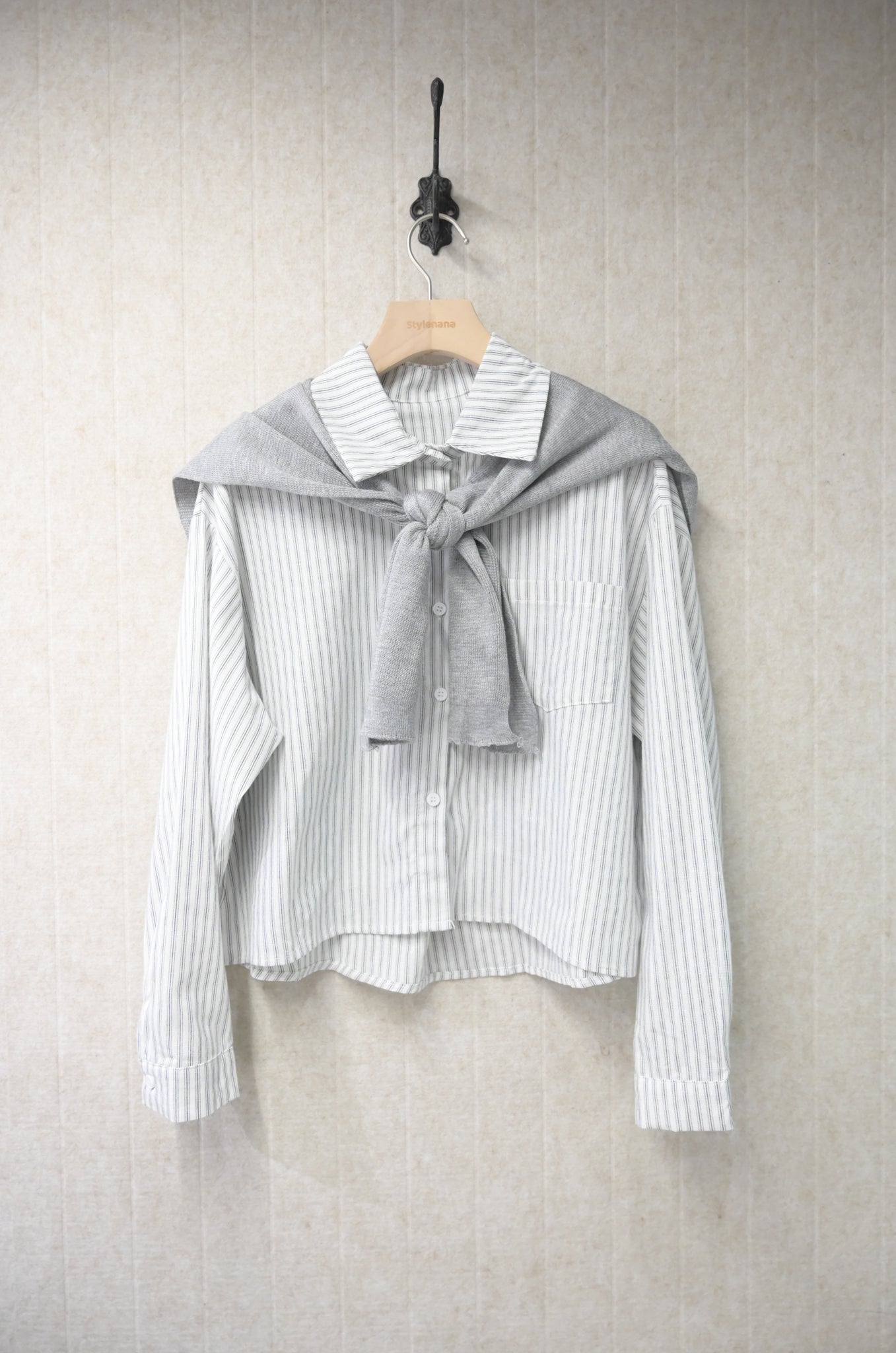 夏季・直紋Cropped恤衫配披肩 2色入 1S60834