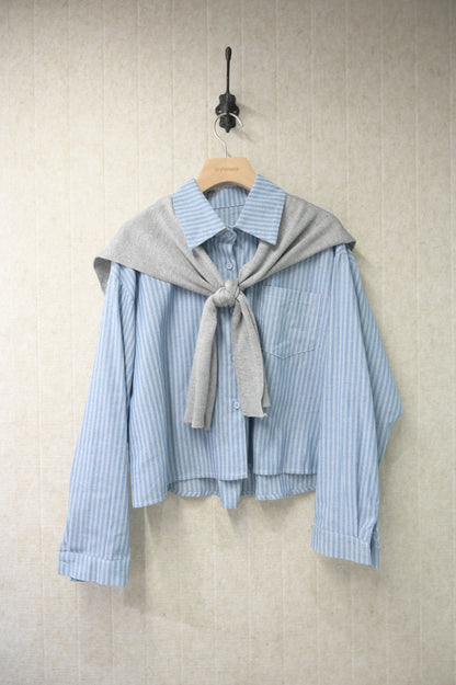 夏季・直紋Cropped恤衫配披肩 2色入 1S60834