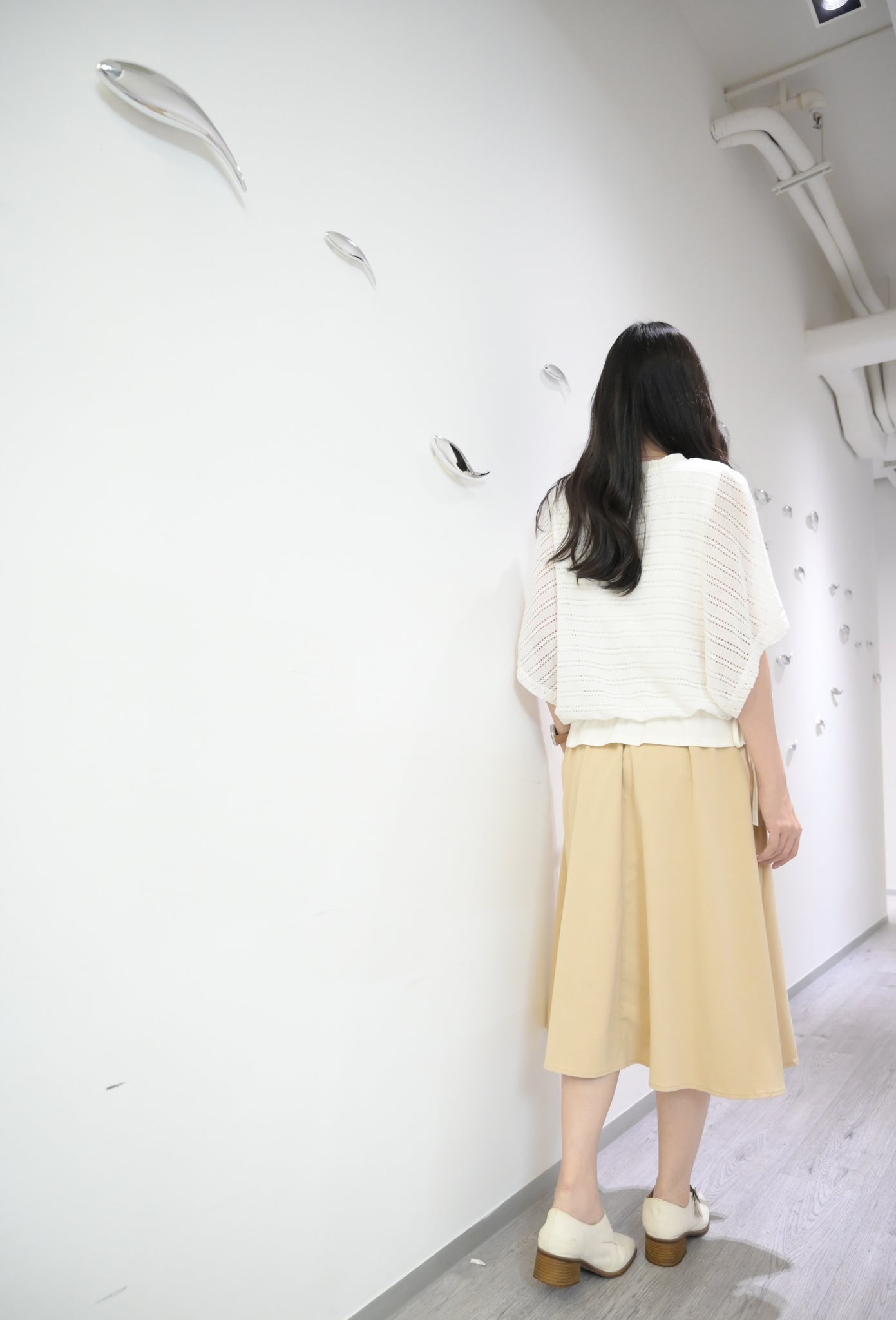 假兩件通花綁邊連身裙 2色入 S60638
