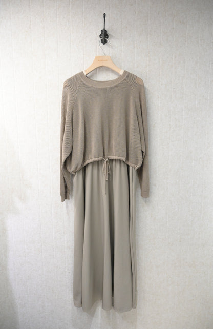 初秋・爽滑背心裙配束邊線衫SET 2色入 1S60842