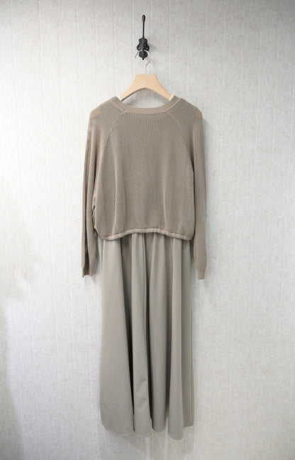 初秋・爽滑背心裙配束邊線衫SET 2色入 1S60842