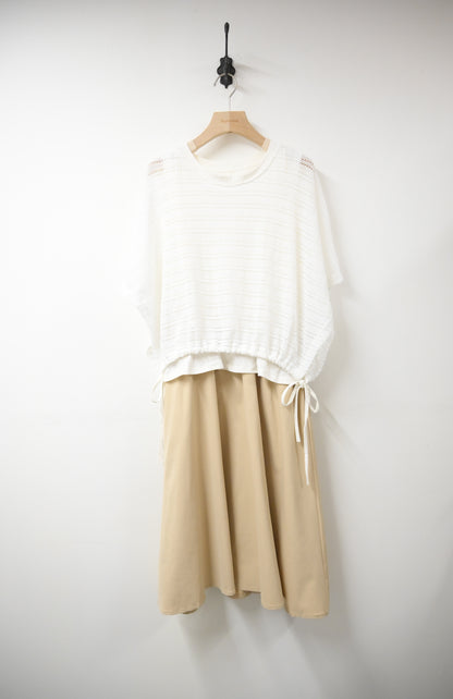 假兩件通花綁邊連身裙 2色入 S60638
