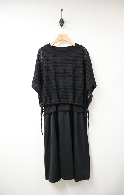 假兩件通花綁邊連身裙 2色入 S60638