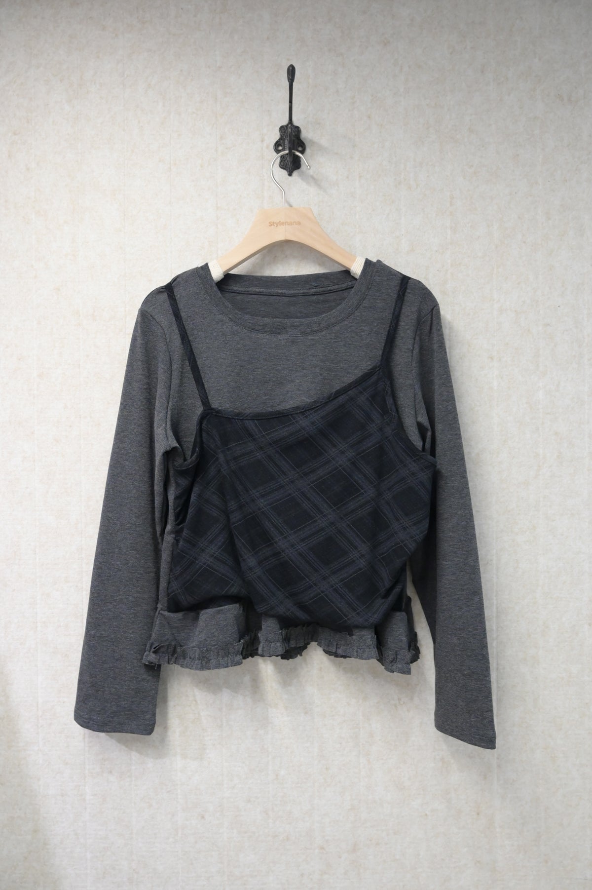 初秋・菱格假兩件薄長袖 2色入 1S60902